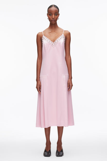 Studded Satin Pleated Cami Midi Dress Lotus