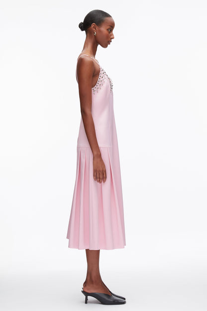 Studded Satin Pleated Cami Midi Dress Lotus