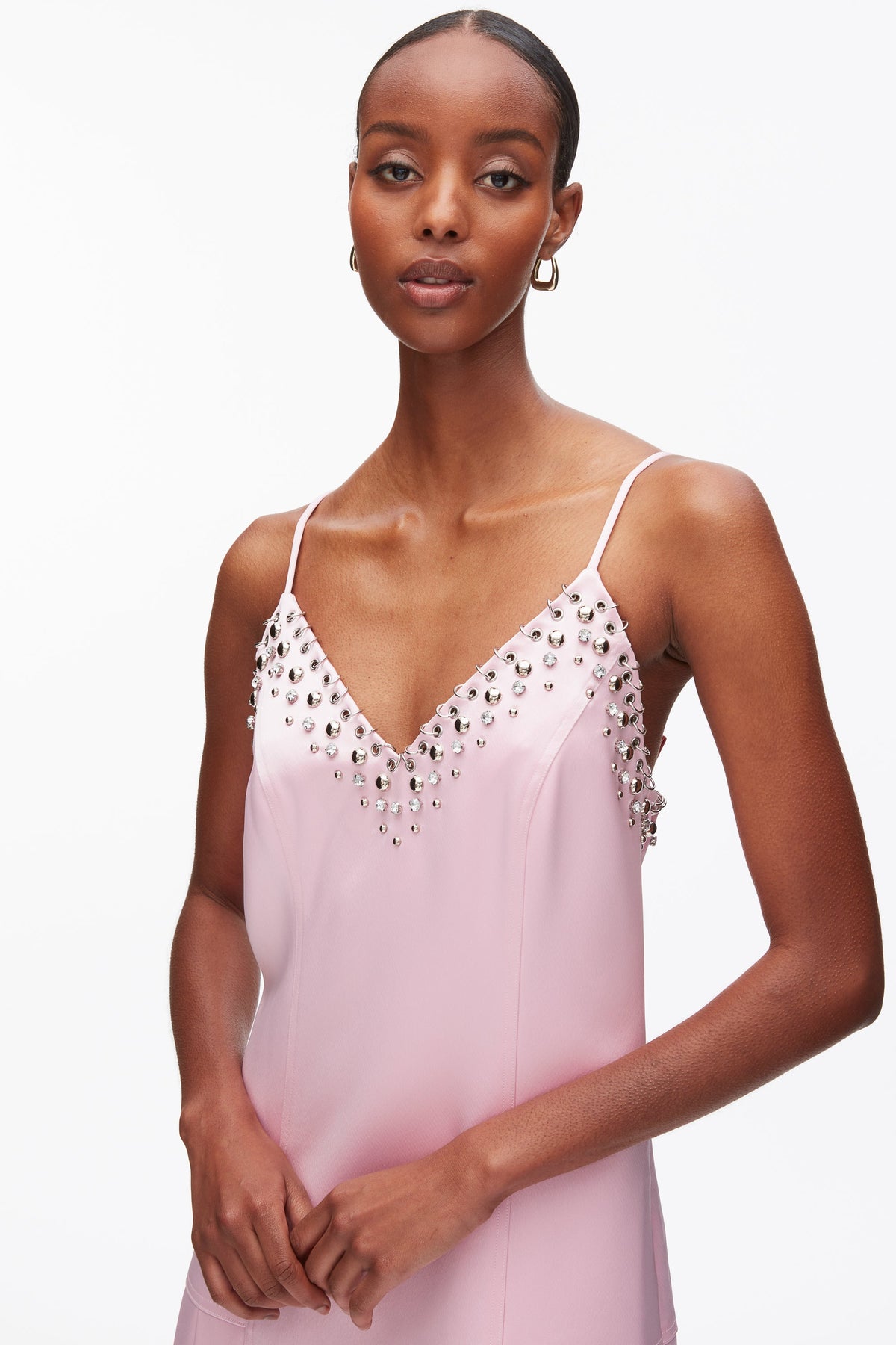 Studded Satin Pleated Cami Midi Dress Lotus