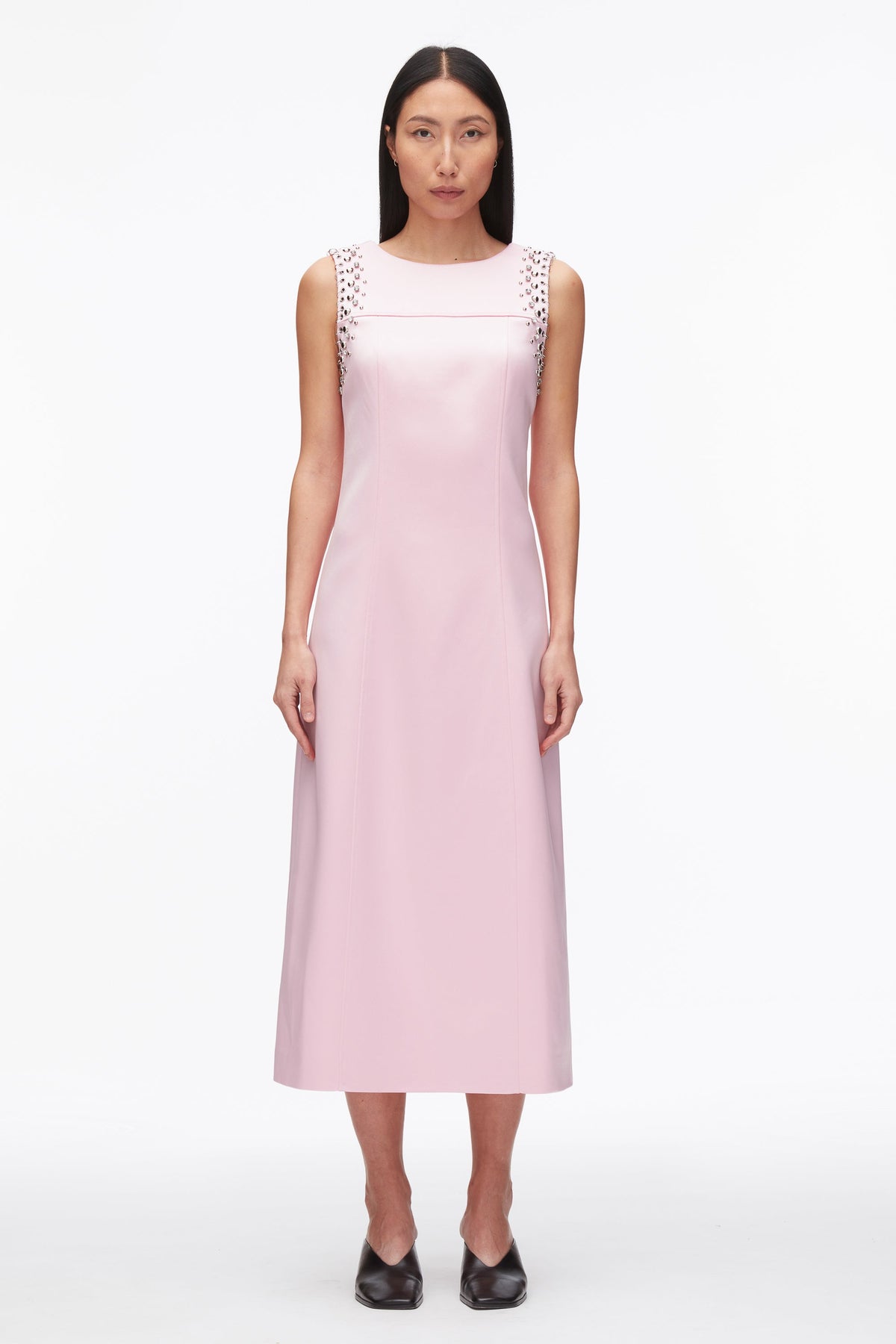 Studded Satin Sleeveless Midi Dress Lotus