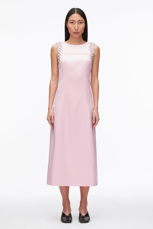Studded Satin Sleeveless Midi Dress Lotus