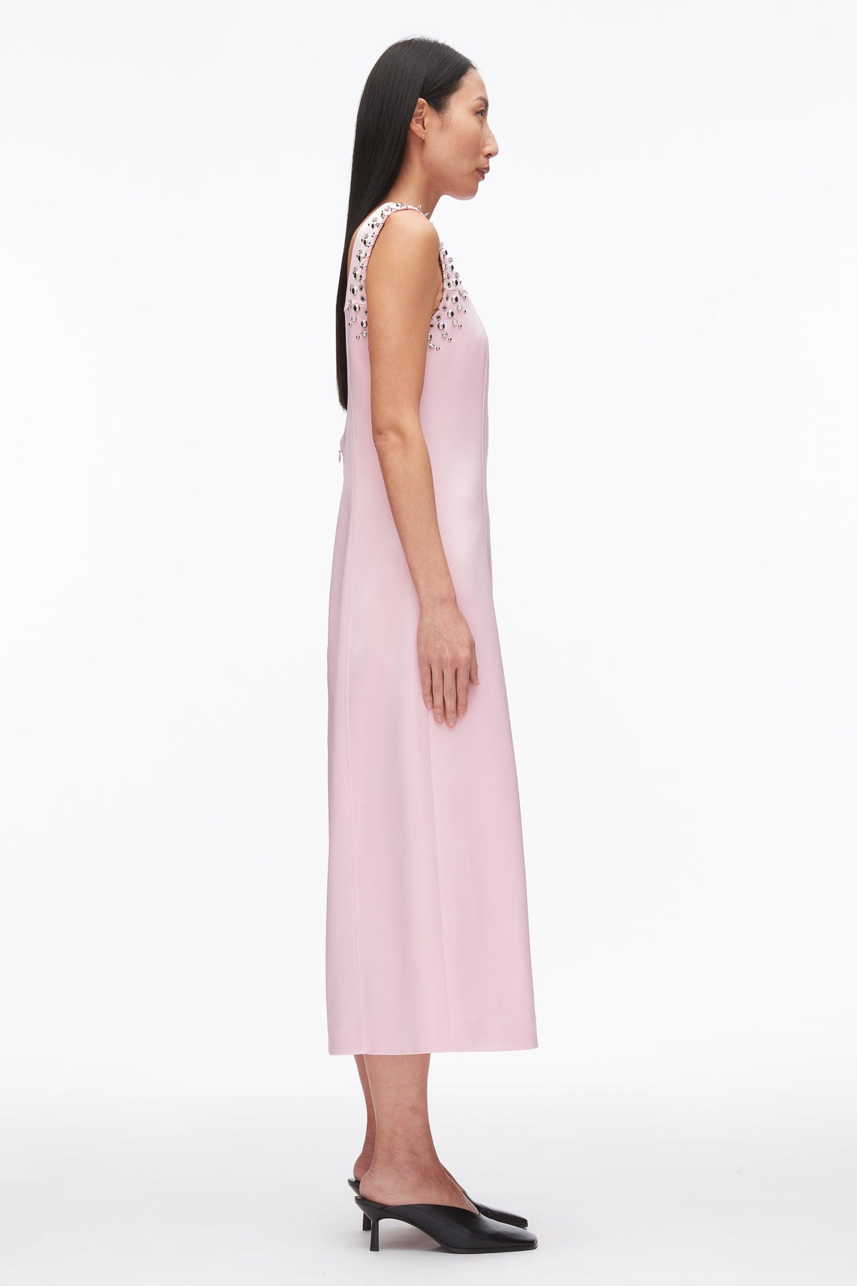 Studded Satin Sleeveless Midi Dress Lotus