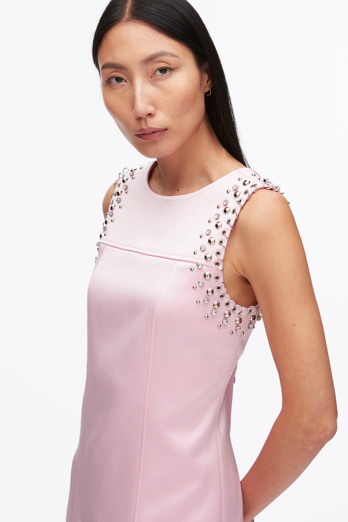 Studded Satin Sleeveless Midi Dress Lotus