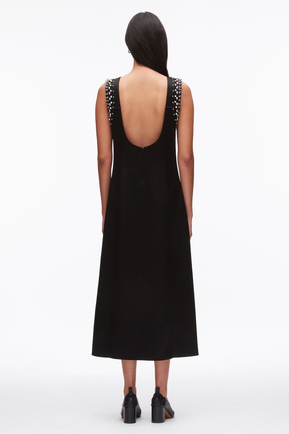 Studded Satin Sleeveless Midi Dress Black