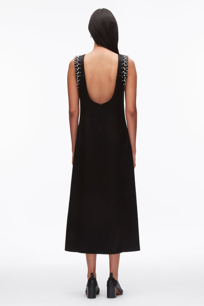 Studded Satin Sleeveless Midi Dress Black