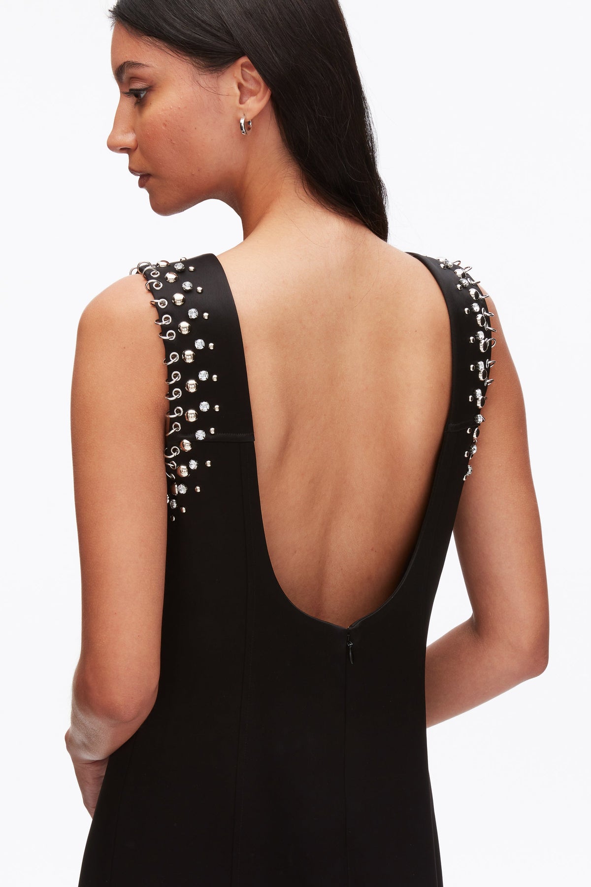 Studded Satin Sleeveless Midi Dress Black