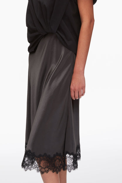 Draped Combo T-Shirt Dress with Lace Trim Black-Slate