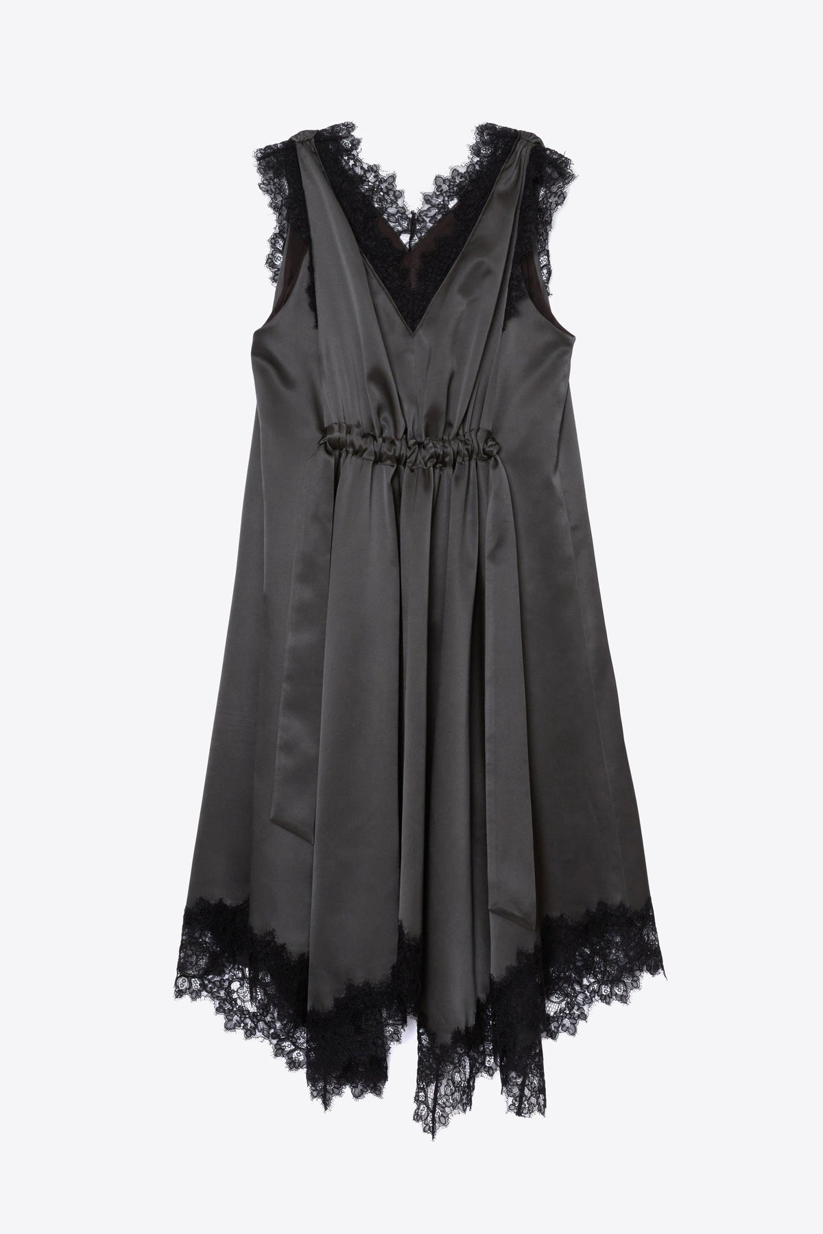 V-Neck Midi Dress with Lace Trim Slate