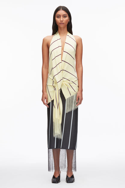Draped Stripe Halter Top with Fringe Yuzu Multi