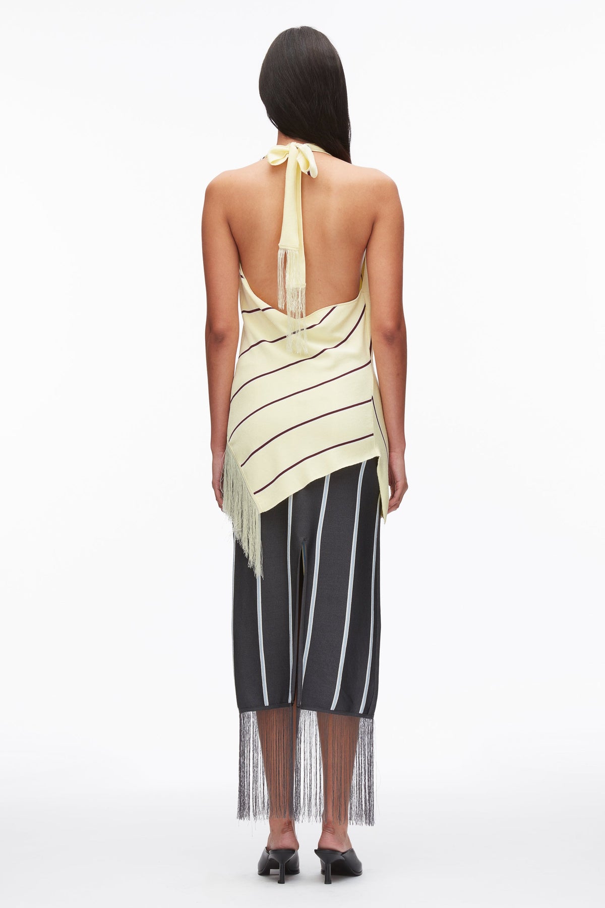 Draped Stripe Halter Top with Fringe Yuzu Multi