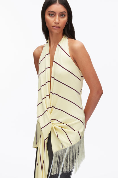 Draped Stripe Halter Top with Fringe Yuzu Multi