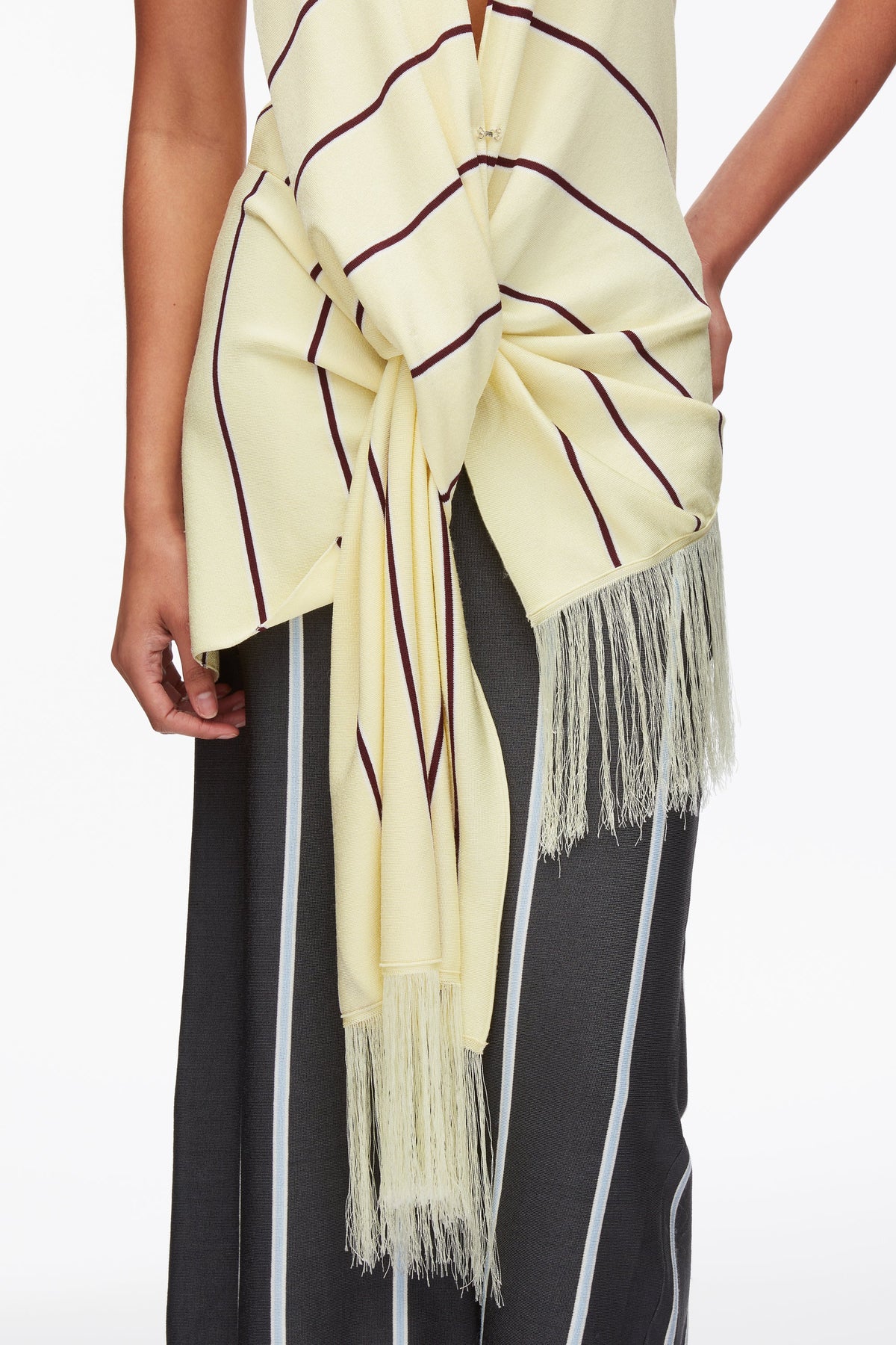 Draped Stripe Halter Top with Fringe Yuzu Multi