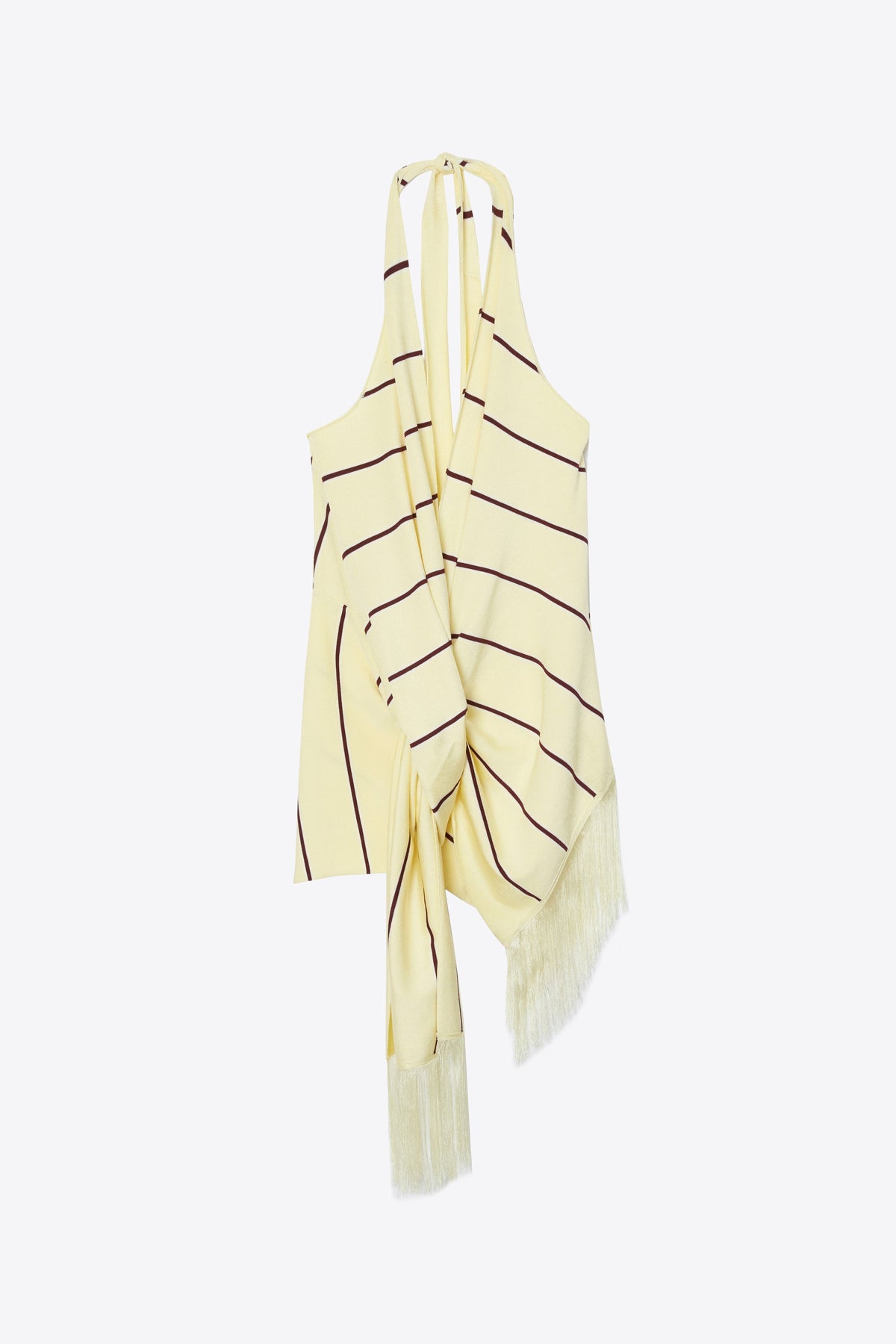 Draped Stripe Halter Top with Fringe Yuzu Multi