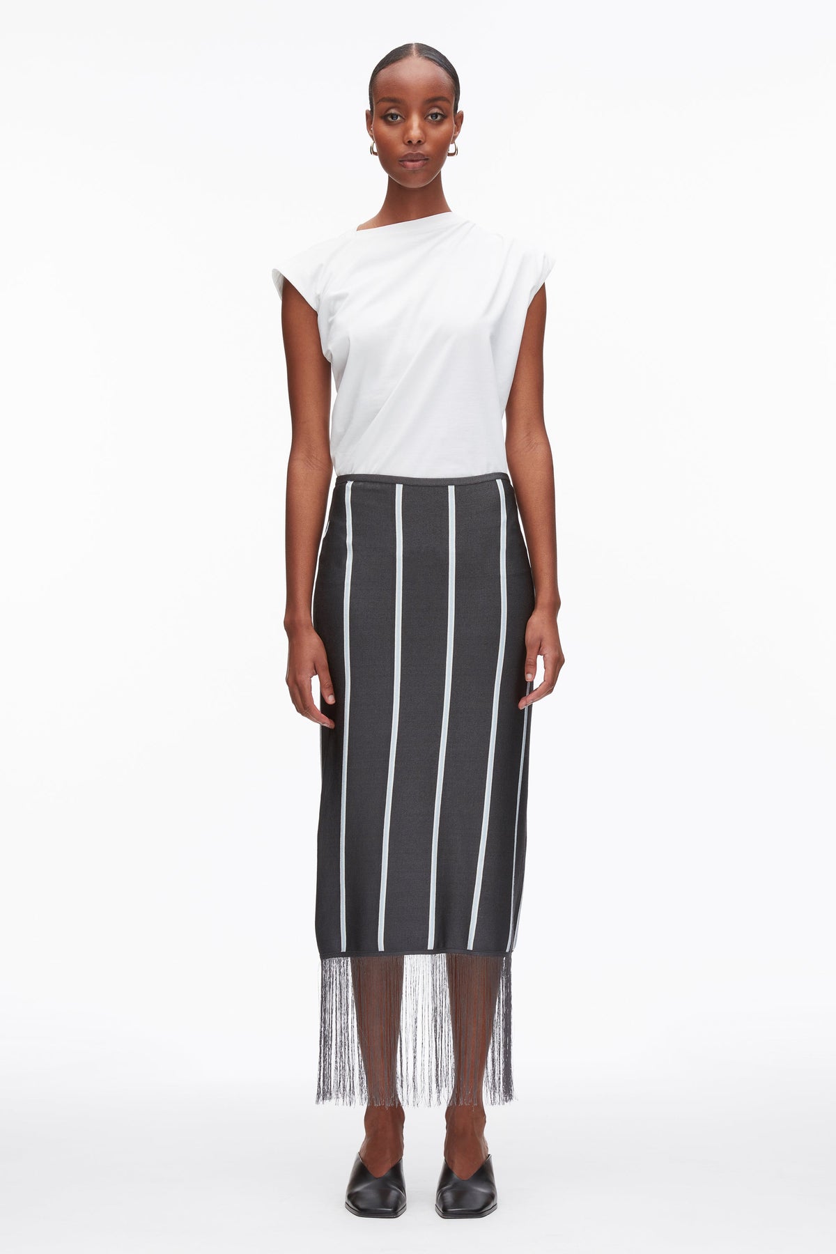 Stripe Midi Skirt with Fringe Slate Multi