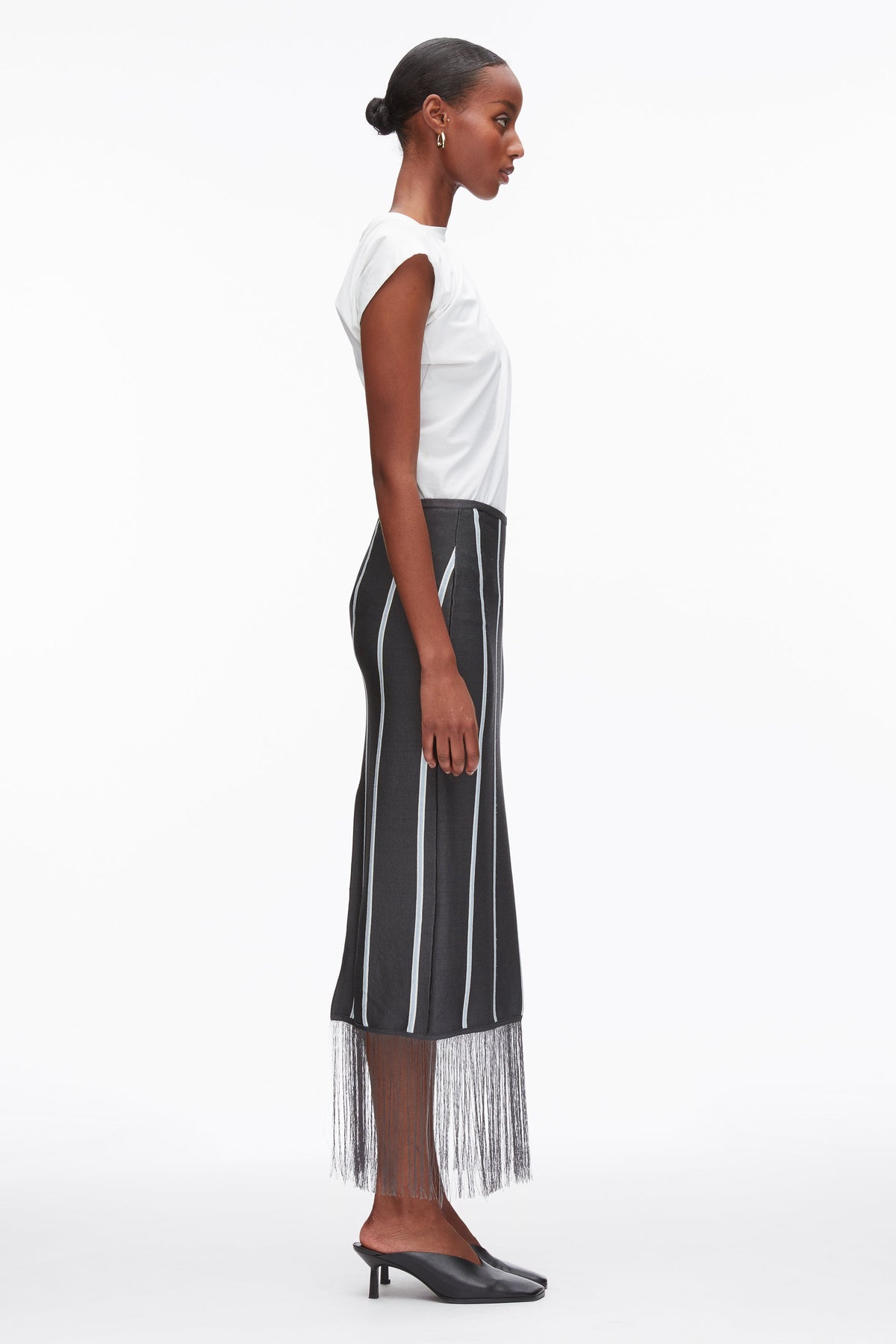Stripe Midi Skirt with Fringe Slate Multi