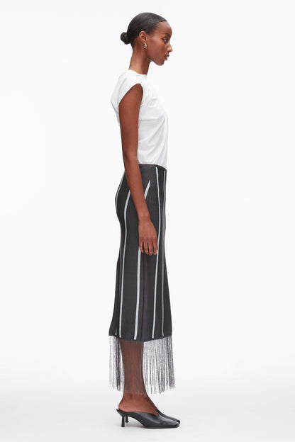 Stripe Midi Skirt with Fringe Slate Multi