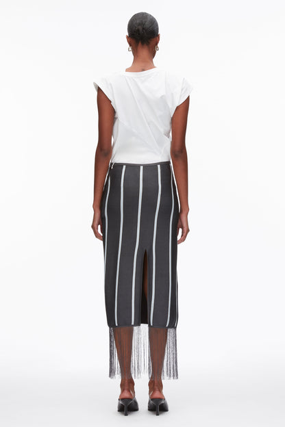 Stripe Midi Skirt with Fringe Slate Multi