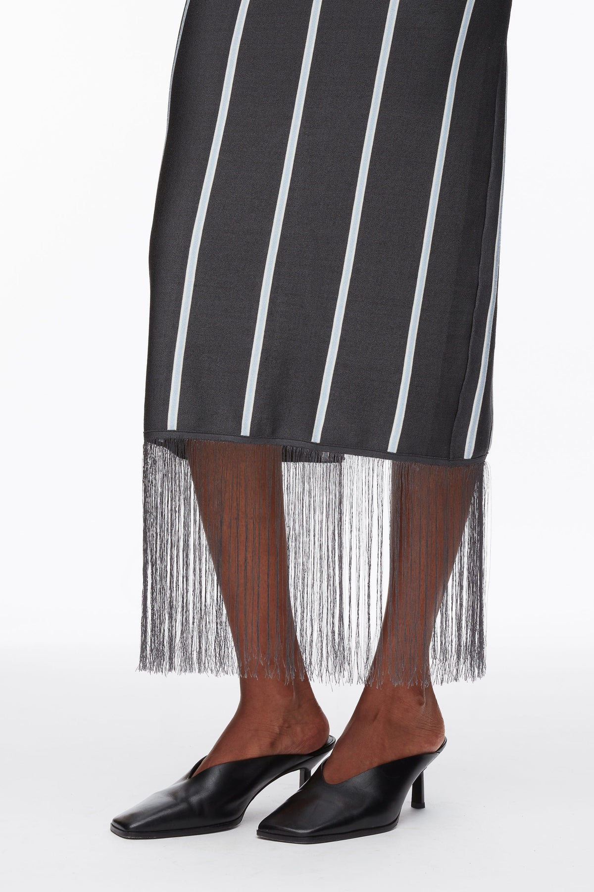 Stripe Midi Skirt with Fringe Slate Multi