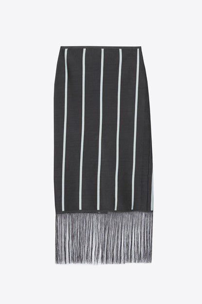 Stripe Midi Skirt with Fringe Slate Multi