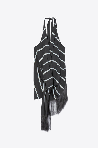 Draped Stripe Halter Top with Fringe Slate Multi