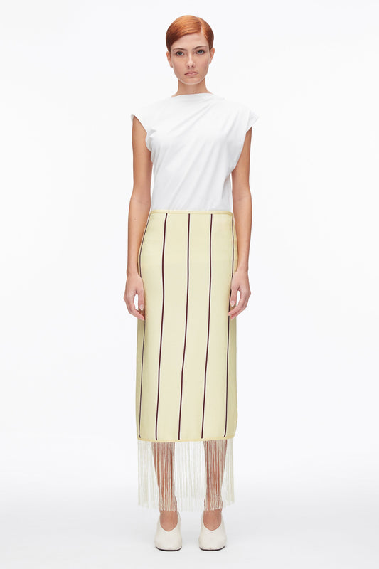 Stripe Midi Skirt with Fringe Yuzu Multi
