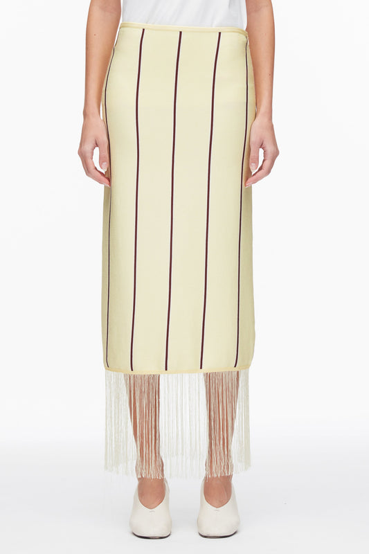Stripe Midi Skirt with Fringe Yuzu Multi