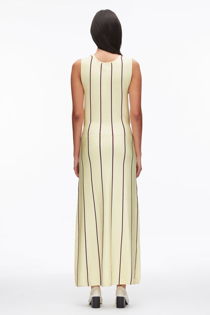 Stripe Midi Dress with Fringe Waist Tie Yuzu Multi