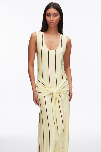 Stripe Midi Dress with Fringe Waist Tie Yuzu Multi