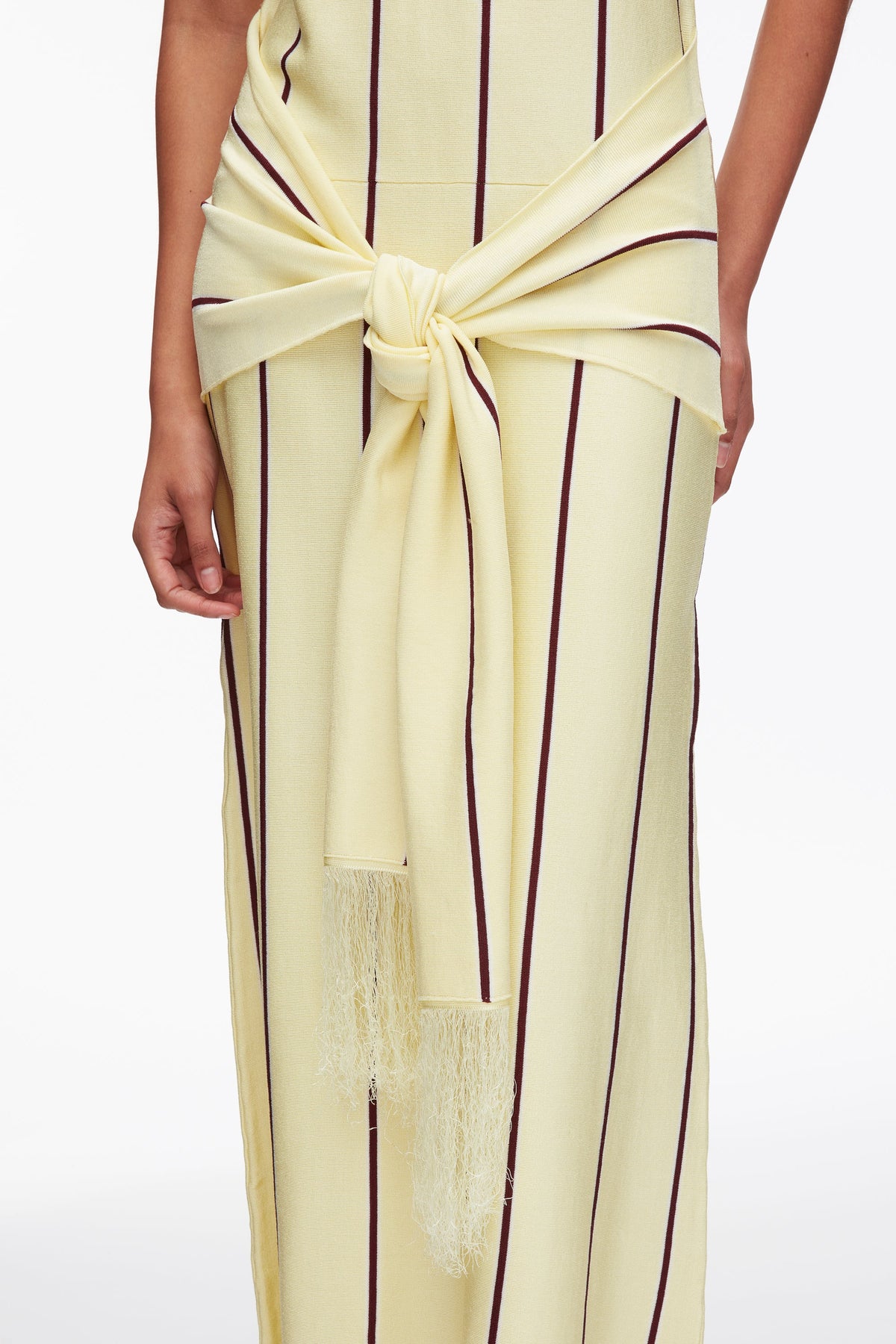 Stripe Midi Dress with Fringe Waist Tie Yuzu Multi