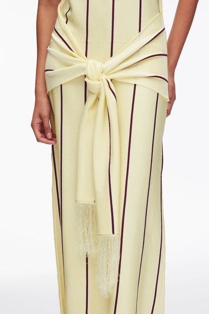 Stripe Midi Dress with Fringe Waist Tie Yuzu Multi