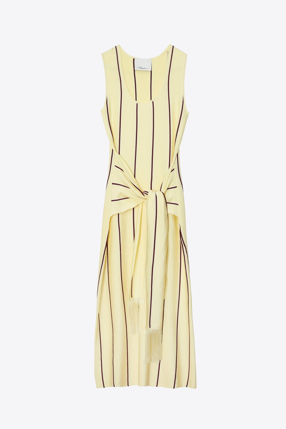 Stripe Midi Dress with Fringe Waist Tie Yuzu Multi