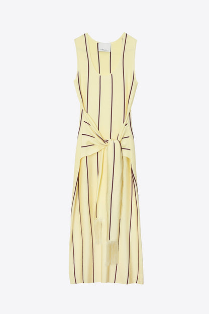 Stripe Midi Dress with Fringe Waist Tie Yuzu Multi