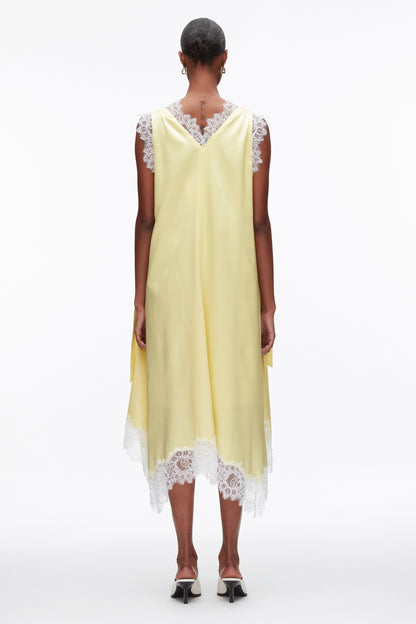 V-Neck Midi Dress with Lace Trim Yuzu