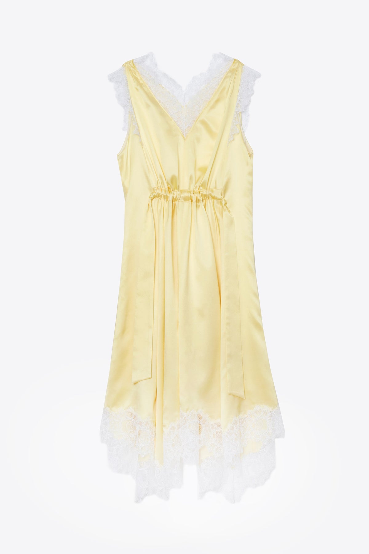 V-Neck Midi Dress with Lace Trim Yuzu