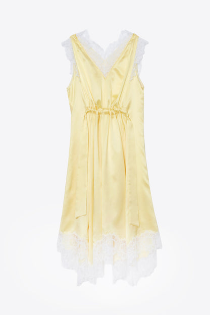 V-Neck Midi Dress with Lace Trim Yuzu