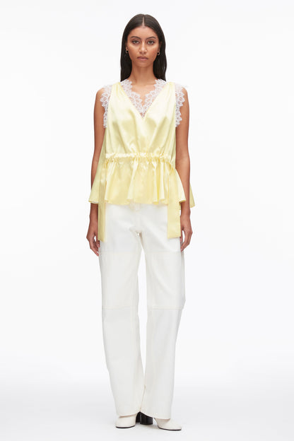 Sleeveless Satin V-Neck with Lace Trim Yuzu