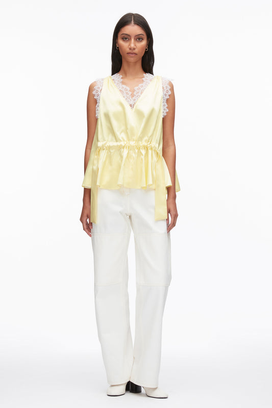 Sleeveless Satin V-Neck with Lace Trim Yuzu