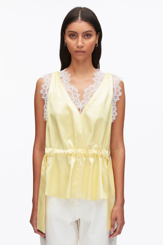 Sleeveless Satin V-Neck with Lace Trim Yuzu