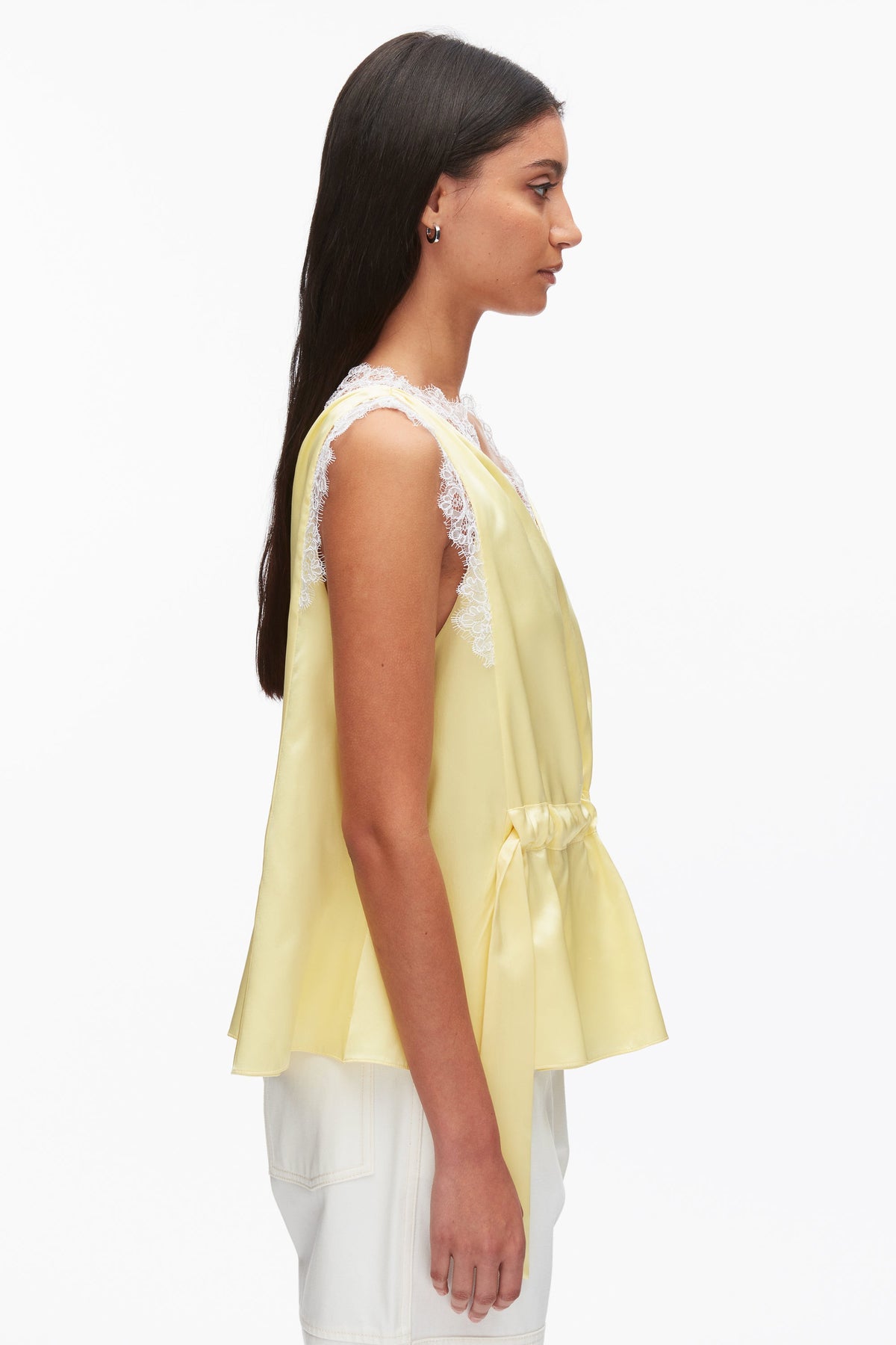 Sleeveless Satin V-Neck with Lace Trim Yuzu