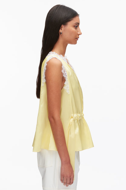 Sleeveless Satin V-Neck with Lace Trim Yuzu