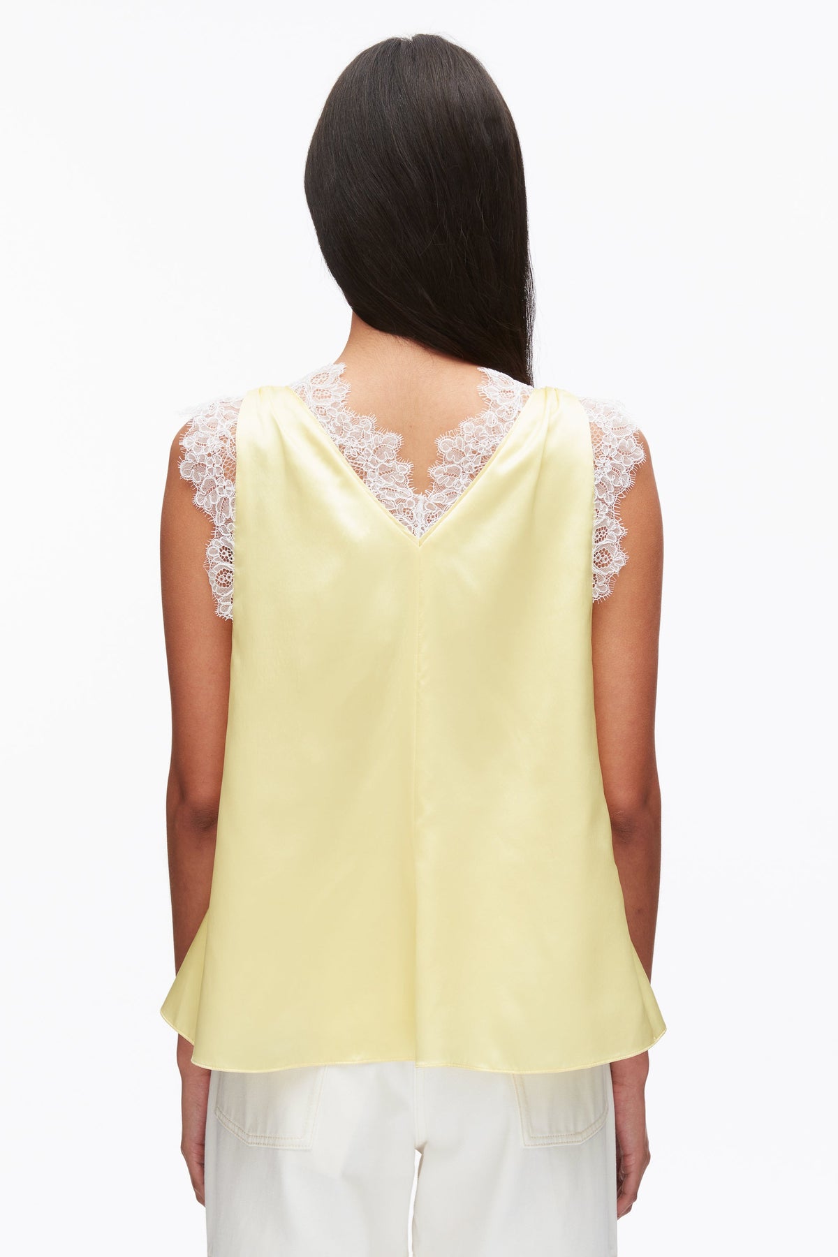 Sleeveless Satin V-Neck with Lace Trim Yuzu