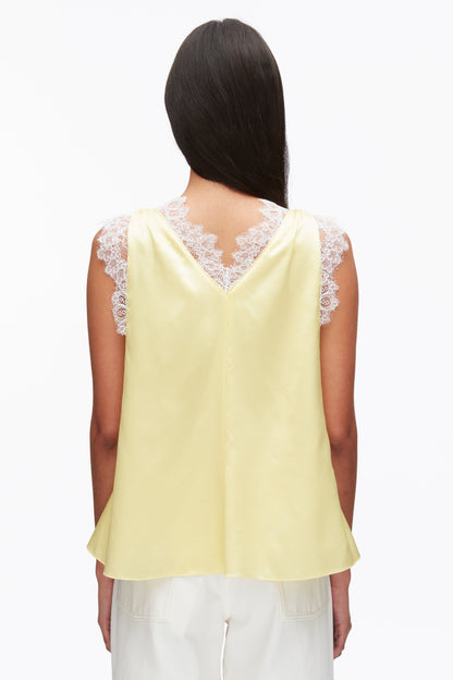 Sleeveless Satin V-Neck with Lace Trim Yuzu