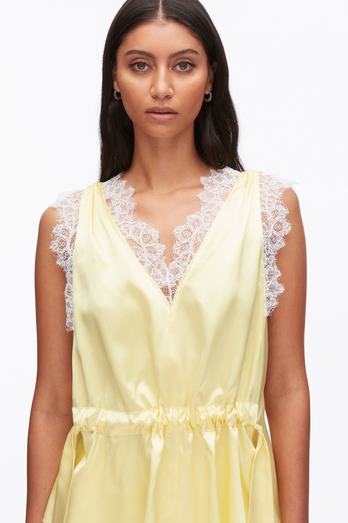 Sleeveless Satin V-Neck with Lace Trim Yuzu
