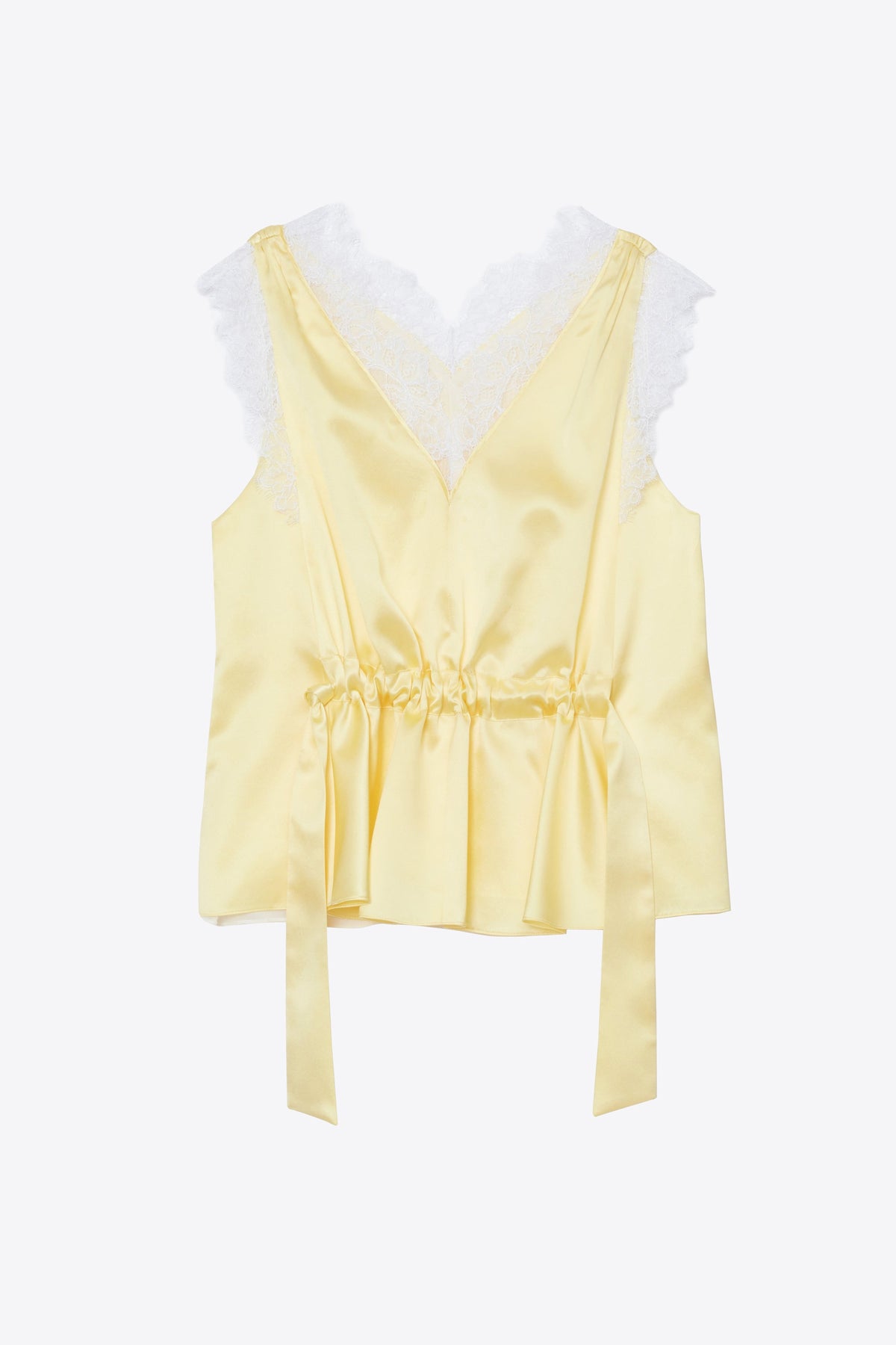 Sleeveless Satin V-Neck with Lace Trim Yuzu