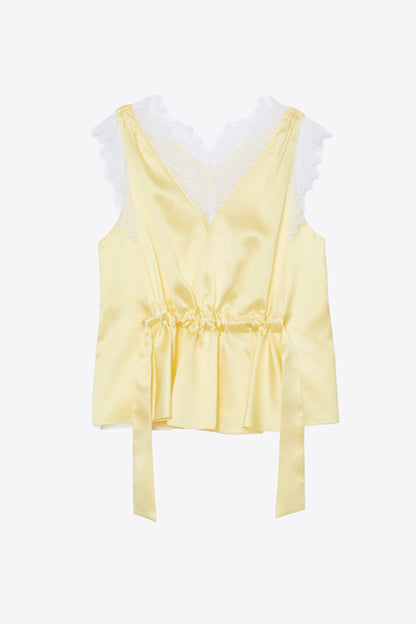 Sleeveless Satin V-Neck with Lace Trim Yuzu
