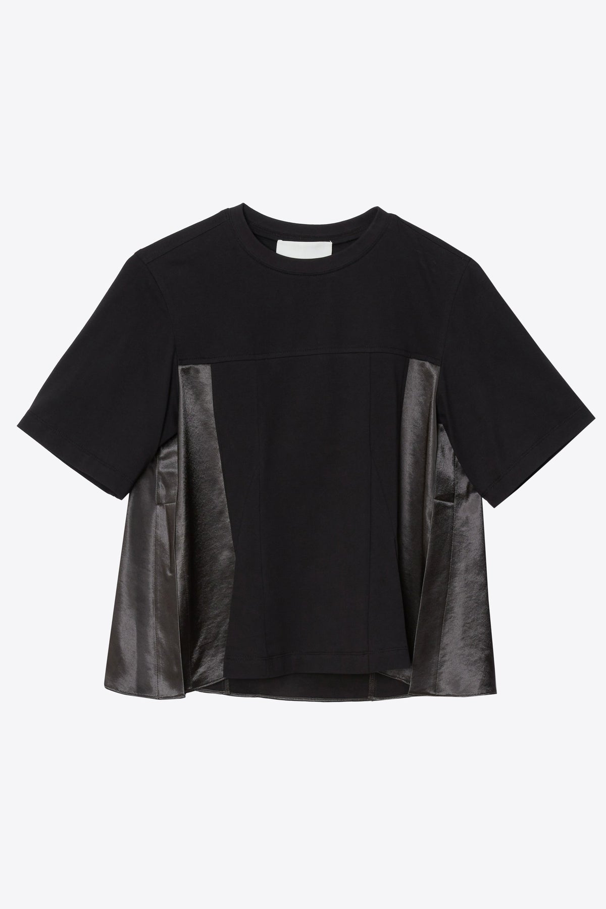 Puff Sleeve Flounce T-Shirt with Satin Panels Black-Slate