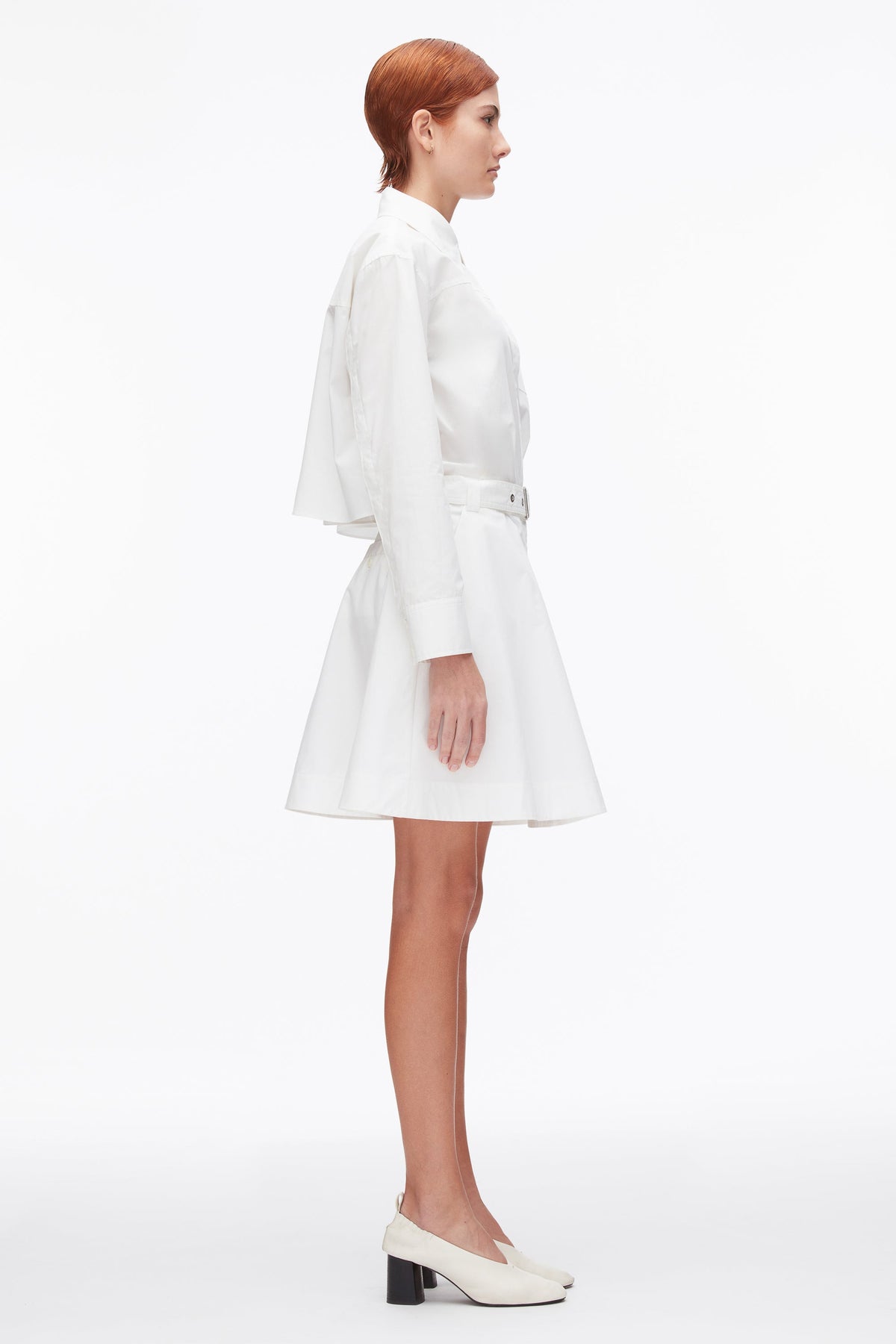 Belted Structured Cotton Shirt Dress White