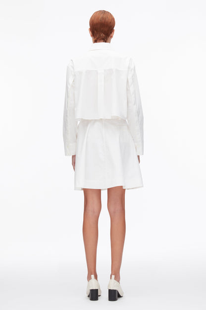 Belted Structured Cotton Shirt Dress White