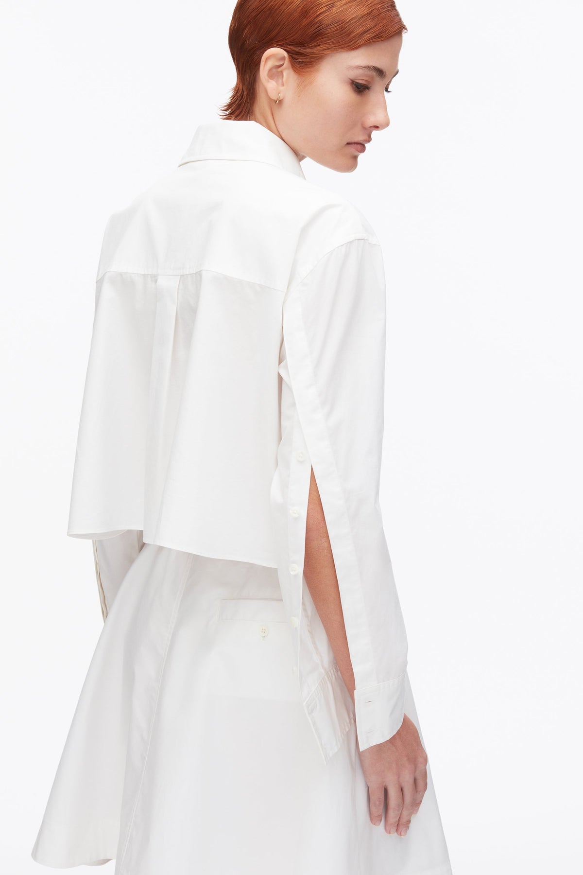 Belted Structured Cotton Shirt Dress White