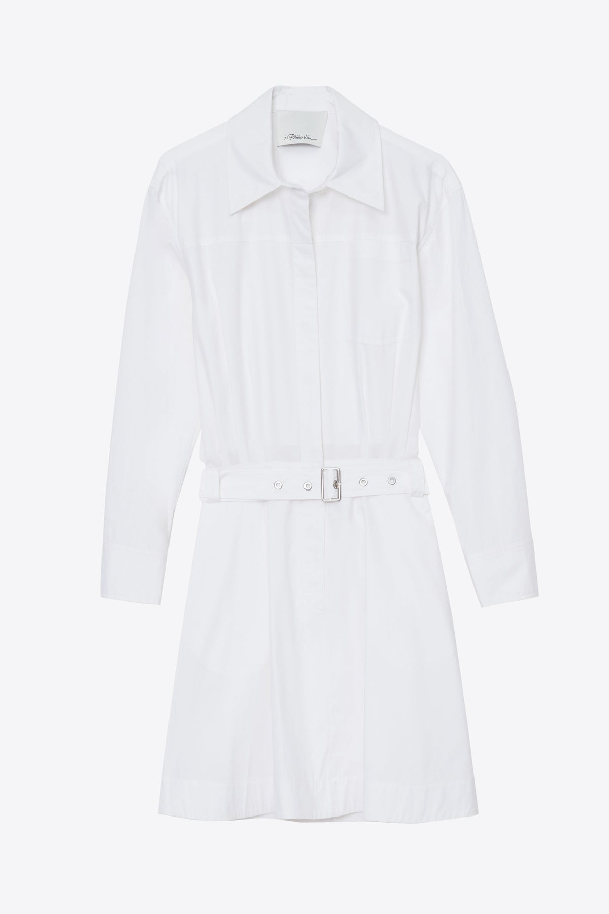 Belted Structured Cotton Shirt Dress White